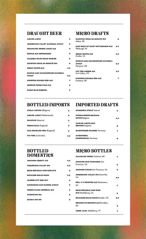 Image result for Typical Bar Menu