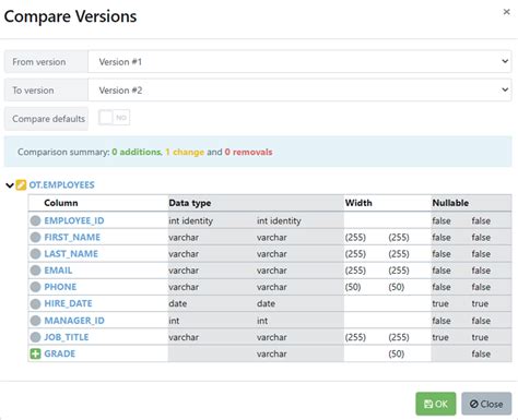 Data Versioning Comparison UI に対する画像結果
