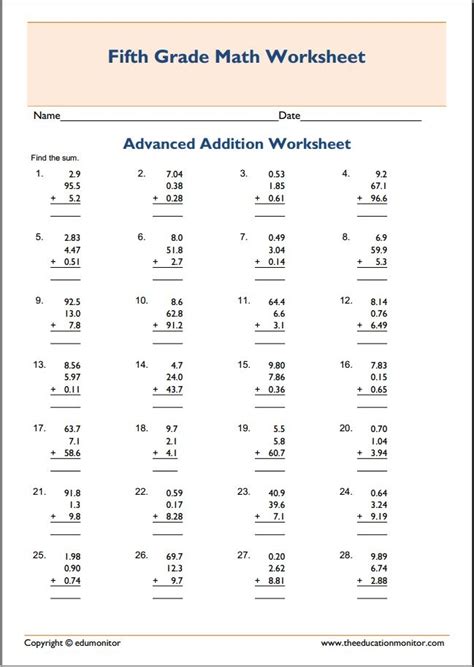 Image result for Math Print Sheets Free 5th Grade