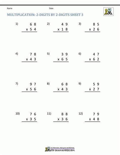 4th Grade Double-Digit Multiplication Practice Worksheets に対する画像結果