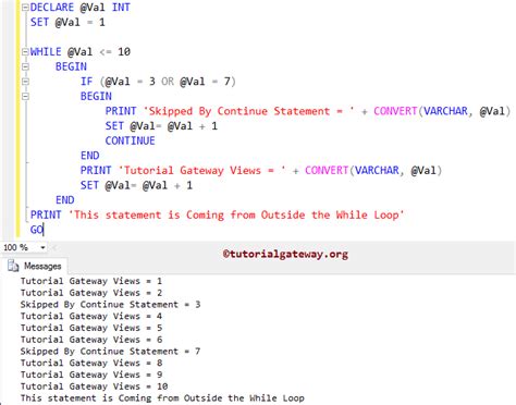 Toradh íomhá ar Loop Statement in SQL