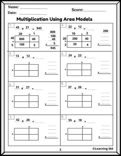 Afbeeldingsresultaten voor 2-Digit Multiplication Area Model
