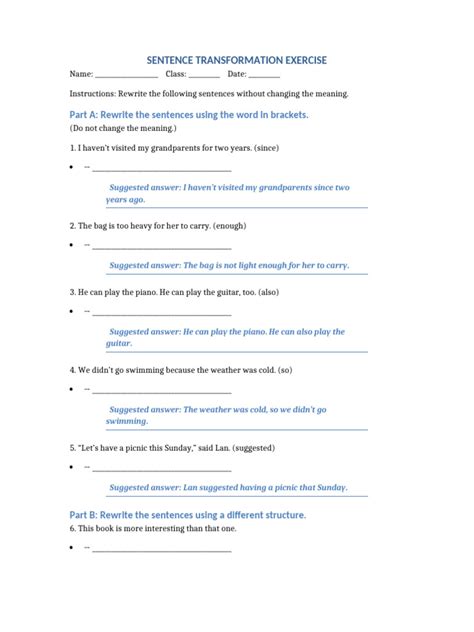 Toradh íomhá ar Sentence Transformation Exercises PDF