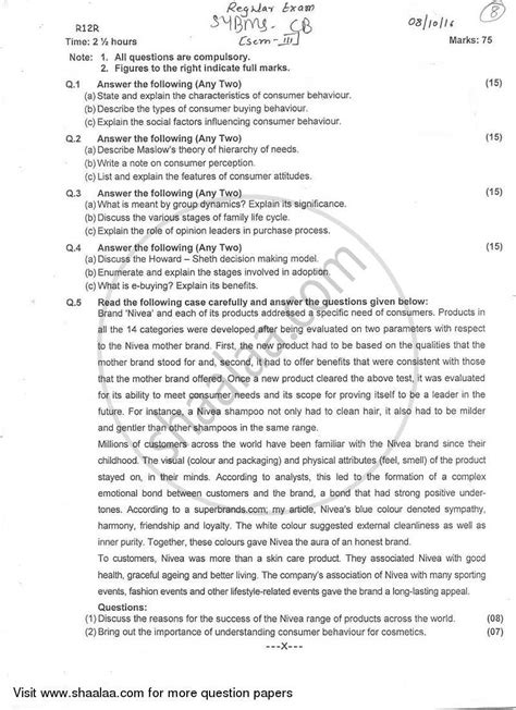 Image result for Consumer Behaviour BBA Question Paper