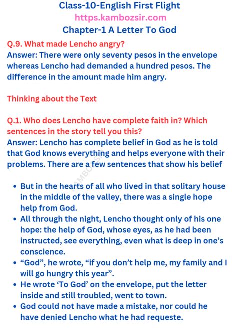 Class 10 English Chapter 1 a Letter to God Most Question に対する画像結果