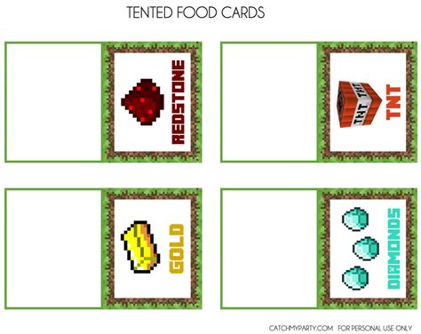 Toradh íomhá ar Minecraft Party Food Cards