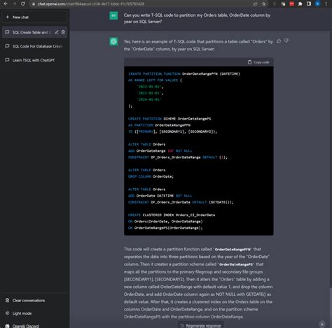 Chat GPT Creating SQL Code に対する画像結果