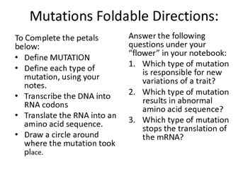 Image result for Mutation Foldable Answer Key
