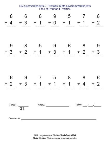 Image result for Simple Single Digit Division Worksheet