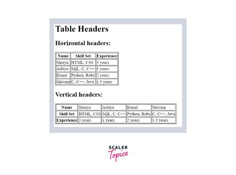 Image result for HTML Table Header Examples