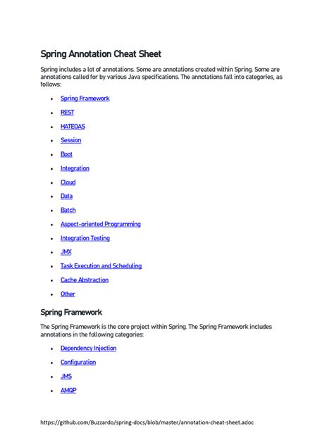 Image result for Spring Framework Cheat Sheet
