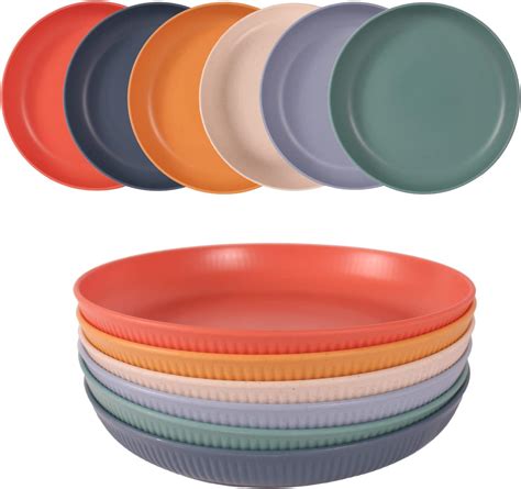 QINGGENG 6PCS Reusable Plastic Dinner Plates Set for 6 Durable ...