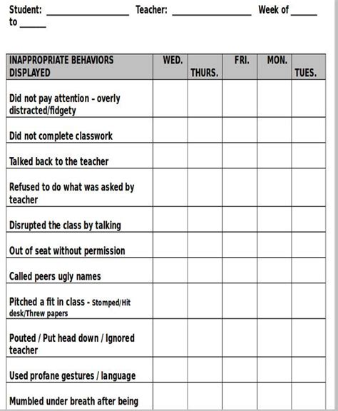 Behavior Modification Chart Template ପାଇଁ ପ୍ରତିଛବି ଫଳାଫଳ