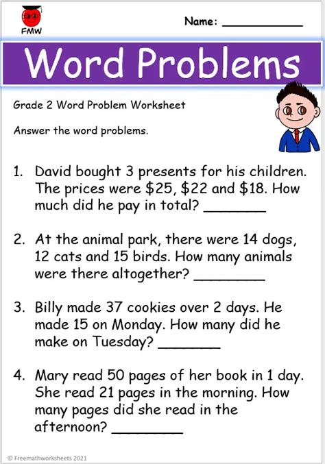 Image result for Math Worksheets for Grade 2 Word Problems