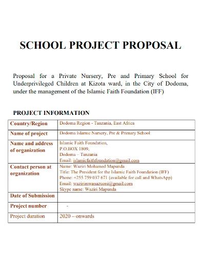 Toradh íomhá ar Project Proposal Example for School