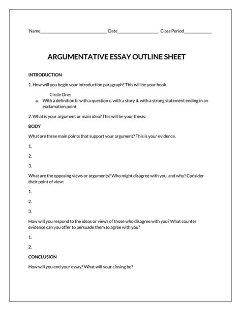Image result for Argument Essay Outline Example