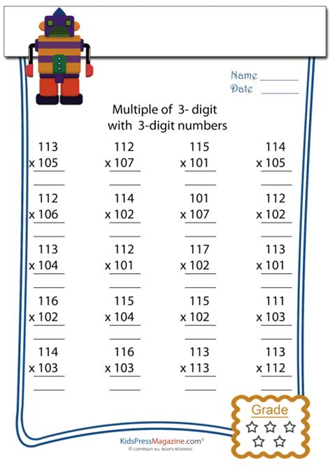 3-Digit X 3-Digit Multiplication Worksheets に対する画像結果