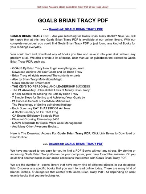 Goals Brian Tracy | PDF | E Books | Digital Distribution