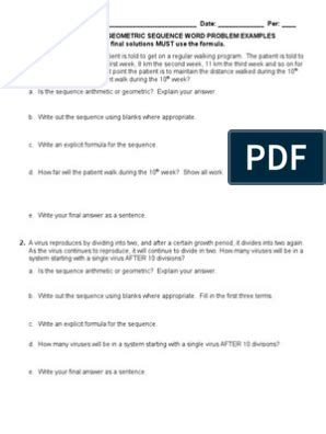 Arithmetic Sequence Word Problems Worksheet に対する画像結果