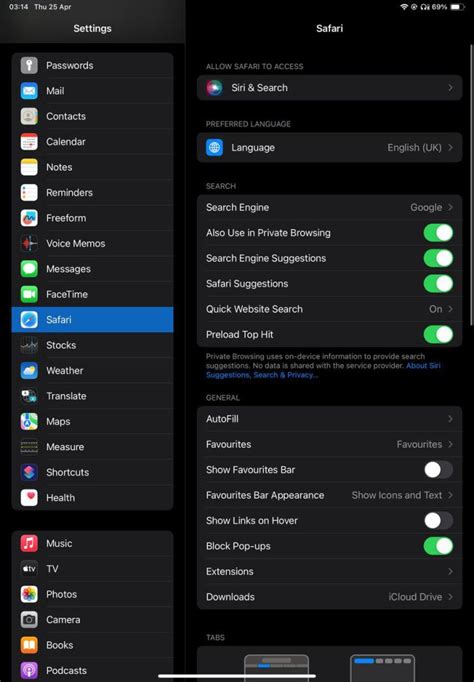 Image result for Safari Settings On iPad