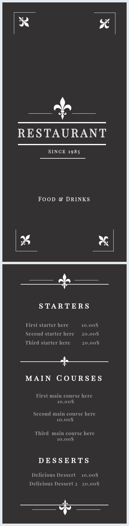 Afbeeldingsresultaten voor Fine Dining Menu Layout