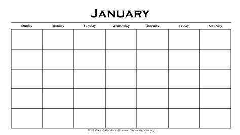 Printable January Calendars – Blank Calendar
