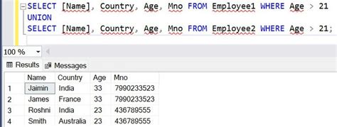 Toradh íomhá ar Union Use in SQL