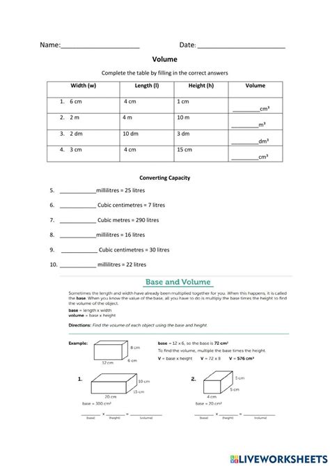 Afbeeldingsresultaten voor Volume to Capacity Conversion Worksheet