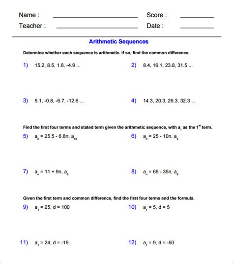 Toradh íomhá ar Arithmetic Sequence Grade 7