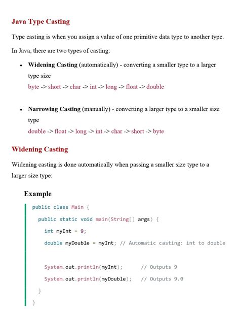 Afbeeldingsresultaten voor Type Casting Java Example