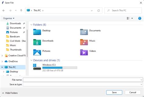 Toradh íomhá ar File Save Dialog Win10