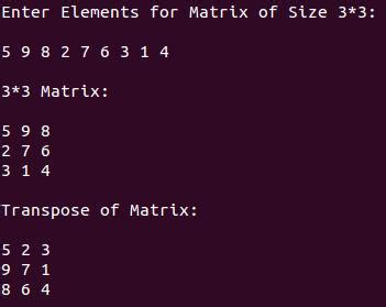 Toradh íomhá ar Write a Program to Transpose a Matrix