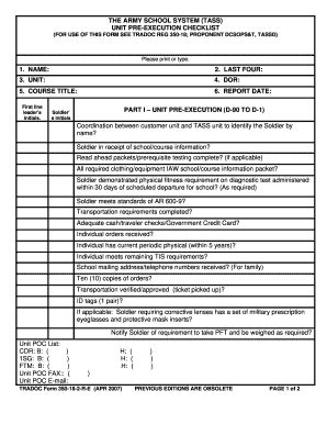 Image result for Army TASS Pre-Execution Checklist