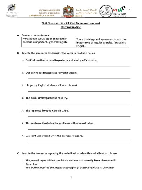 Toradh íomhá ar Nominalisation Worksheet Class 8