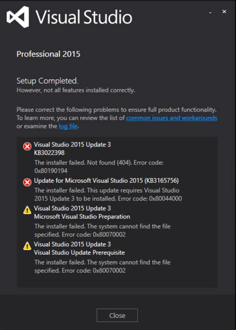 Image result for Visual Studio Installer Update Failed