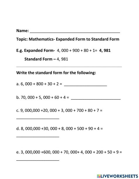 Toradh íomhá ar Expanded Form Exponents Worksheets