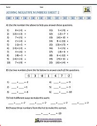 Toradh íomhá ar Adding Positive and Negative Number Coloring Worksheet