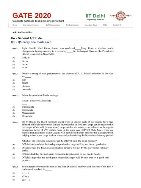 Image result for Gate Math Test Questions