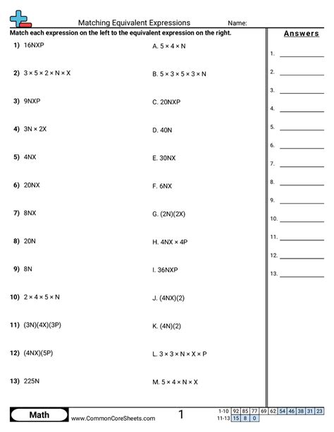 Image result for 6th Grade Math Equivalent Expressions Worksheets