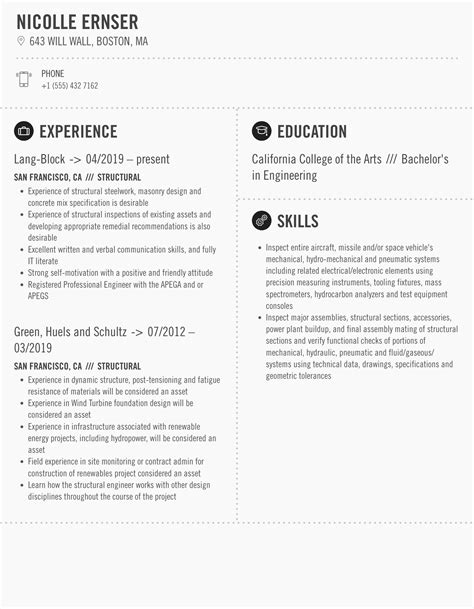 Image result for Experienced Structural Resume Pattern