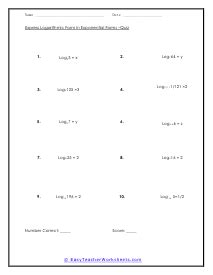 Image result for Exponential to Logarithmic Form Worksheet