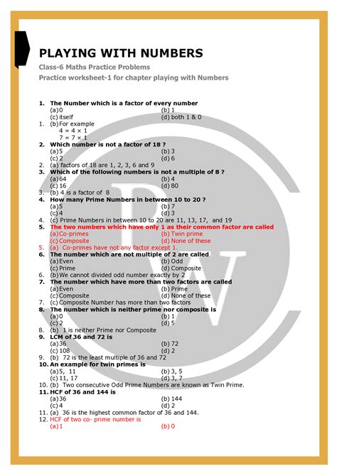 Toradh íomhá ar Playing with Numbers Class 6 Worksheet Notes PDF Free