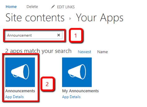 Add Annoucment App SharePoint に対する画像結果