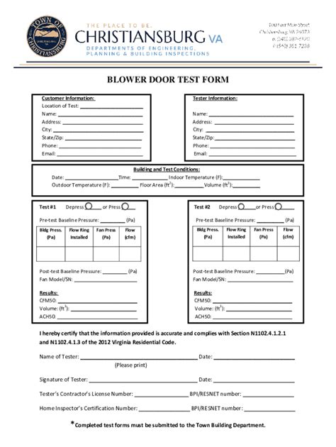 Image result for Blower Door Test Report Form