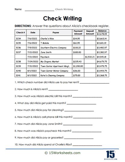 Afbeeldingsresultaten voor Practice Check Writing Printable
