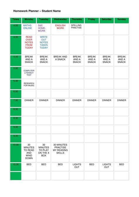 Homework Planner Template Excel に対する画像結果