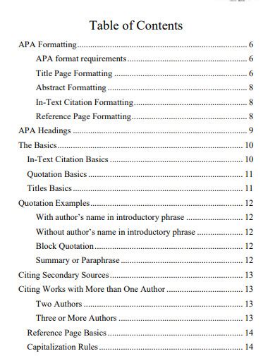 Toradh íomhá ar Paper Table of Contents Example