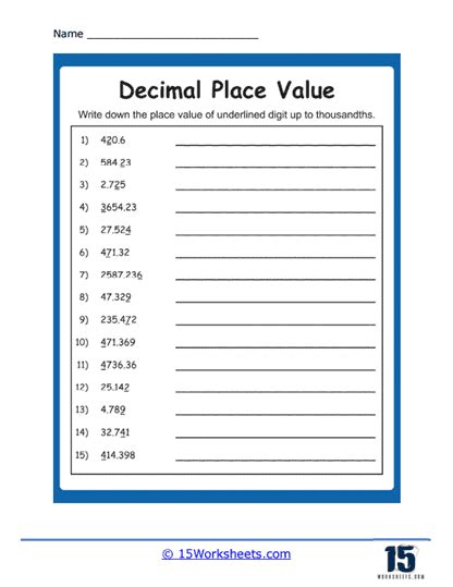 Image result for Writing Decimal Numbers Worksheet