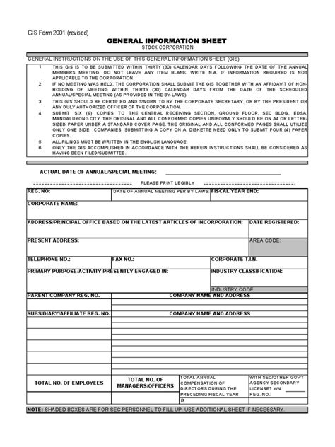 Image result for General Information Sheet Example