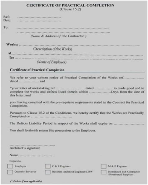 Toradh íomhá ar Practical Completion Form